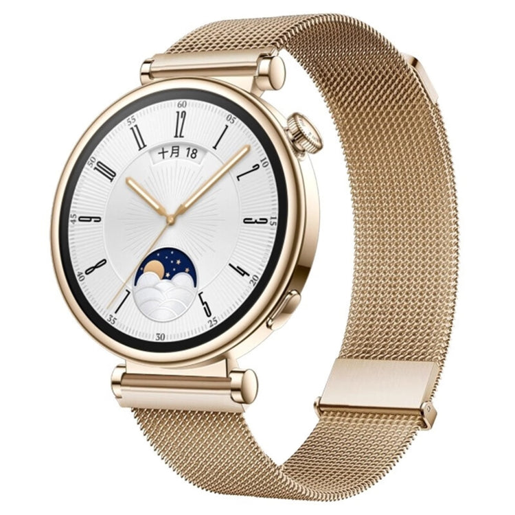 Rose gold metal mesh watch band with magnetic clasp, woven steel links