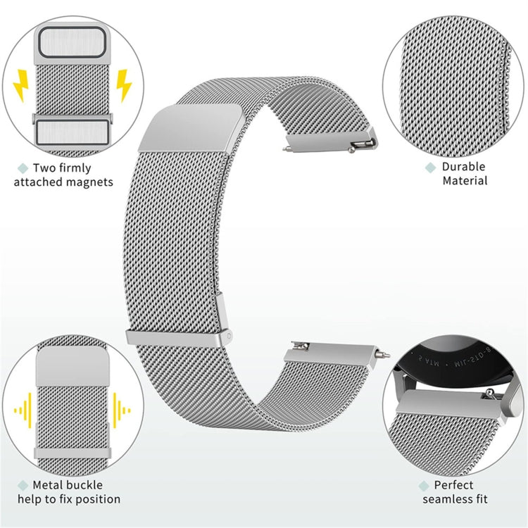 Metal mesh watch band with magnetic clasp and metal buckle for secure fit