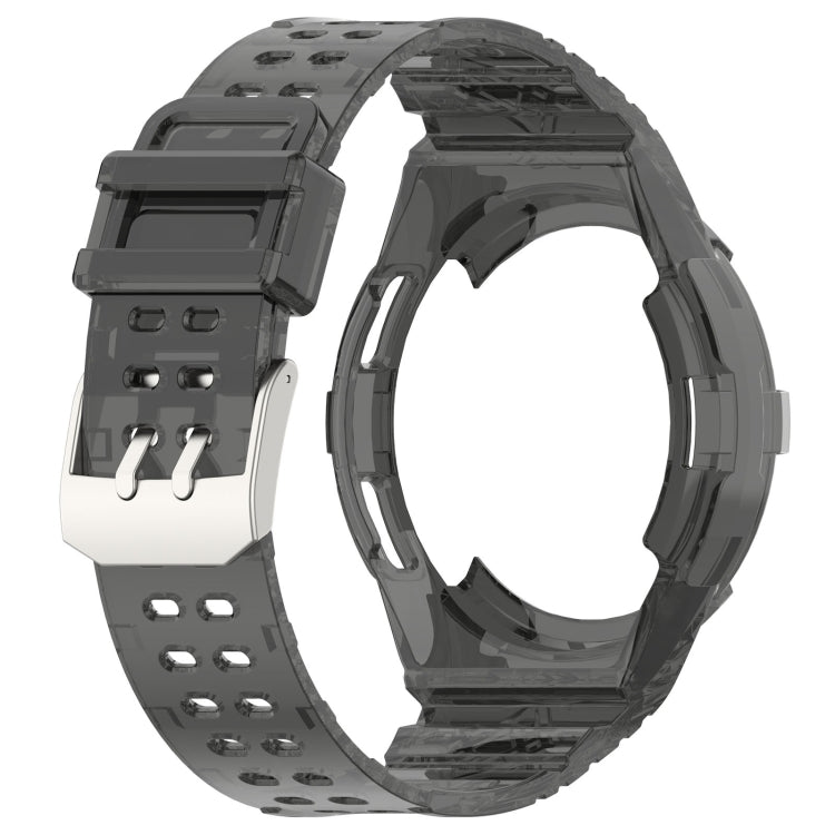 TPU integrated watch band with black strap, side profile with metal connectors
