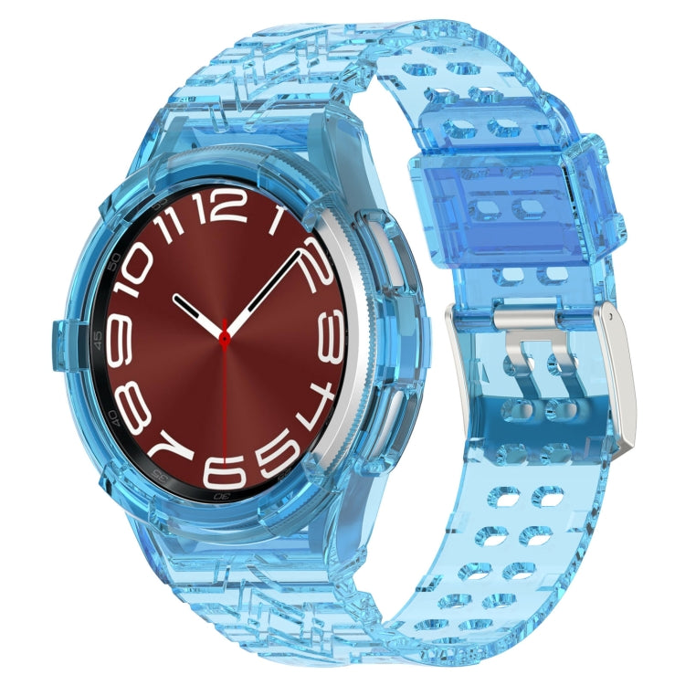 TPU integrated watch band with translucent blue case and red dial analog watch face