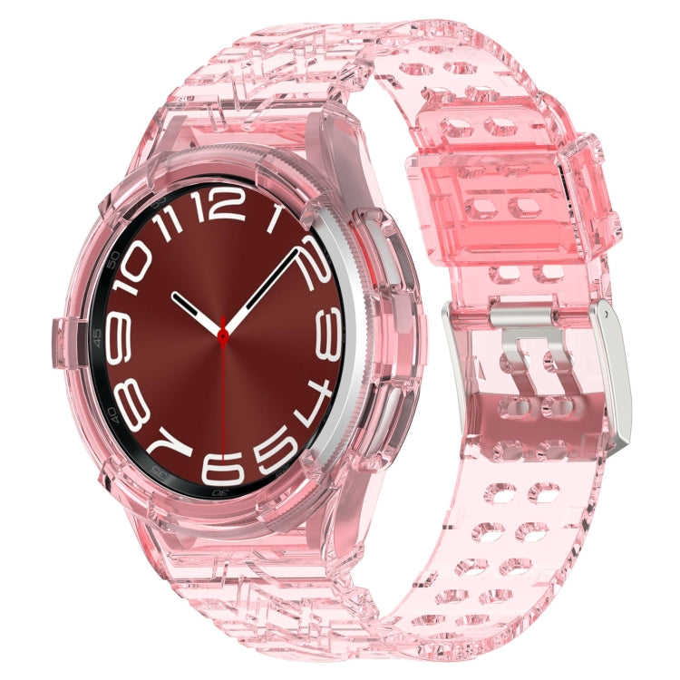 TPU integrated watch band with clear pink case and red dial analog watch face