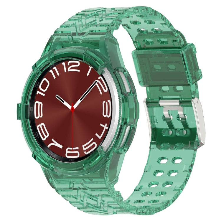TPU integrated watch band with translucent green case and red dial analog watch face