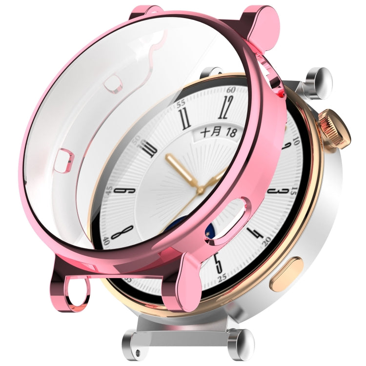 Full coverage TPU watch protective case with clear cover and pink electroplated frame