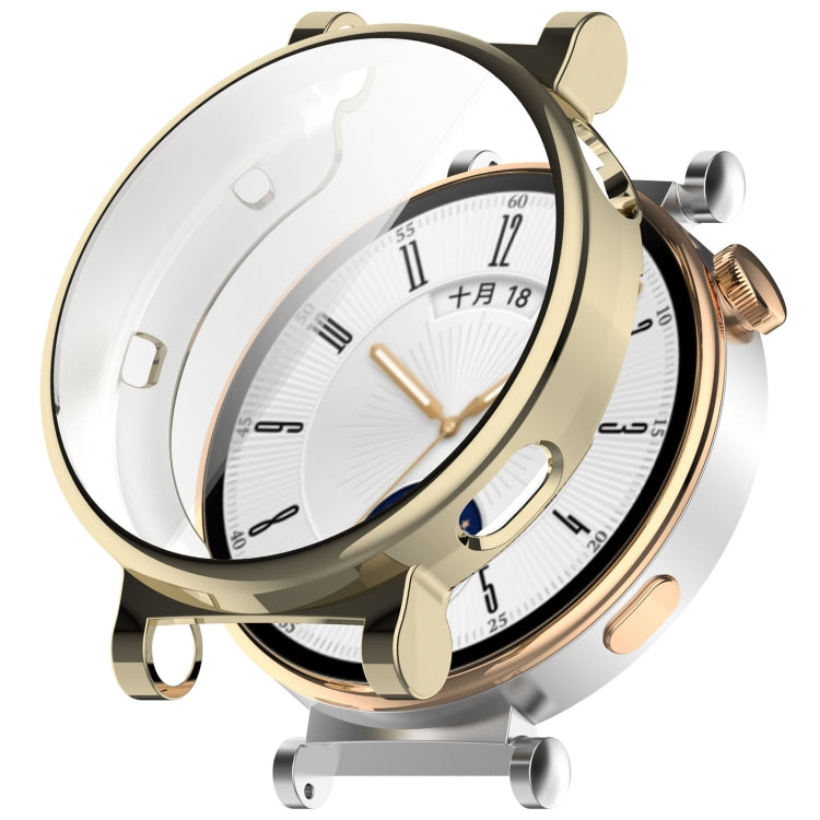 Full coverage TPU watch protective case with clear cover and gold electroplated frame