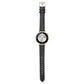 Black leather watch band with thread pin buckle and stitched holes
