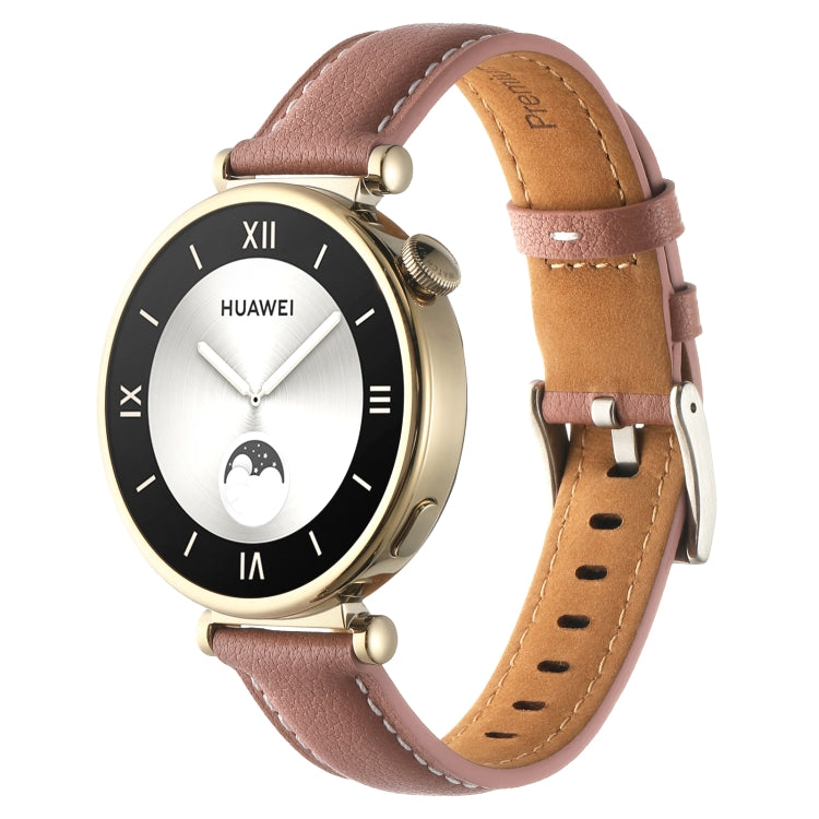 Brown leather watch strap with pin buckle and punched adjustment holes