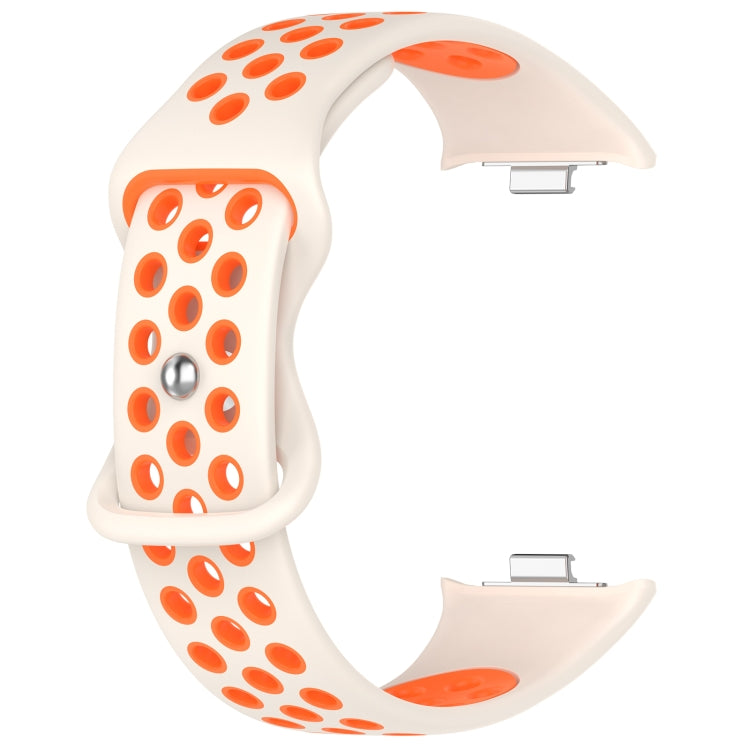 Dual color perforated silicone watch band, white strap with orange perforated pattern