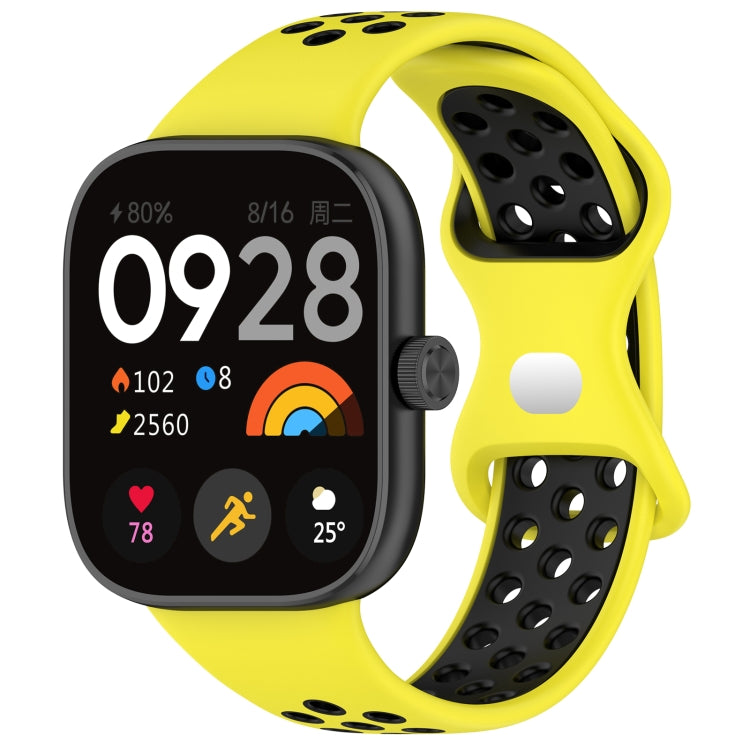 Dual-color perforated silicone watch band, bright yellow with black perforated sections.