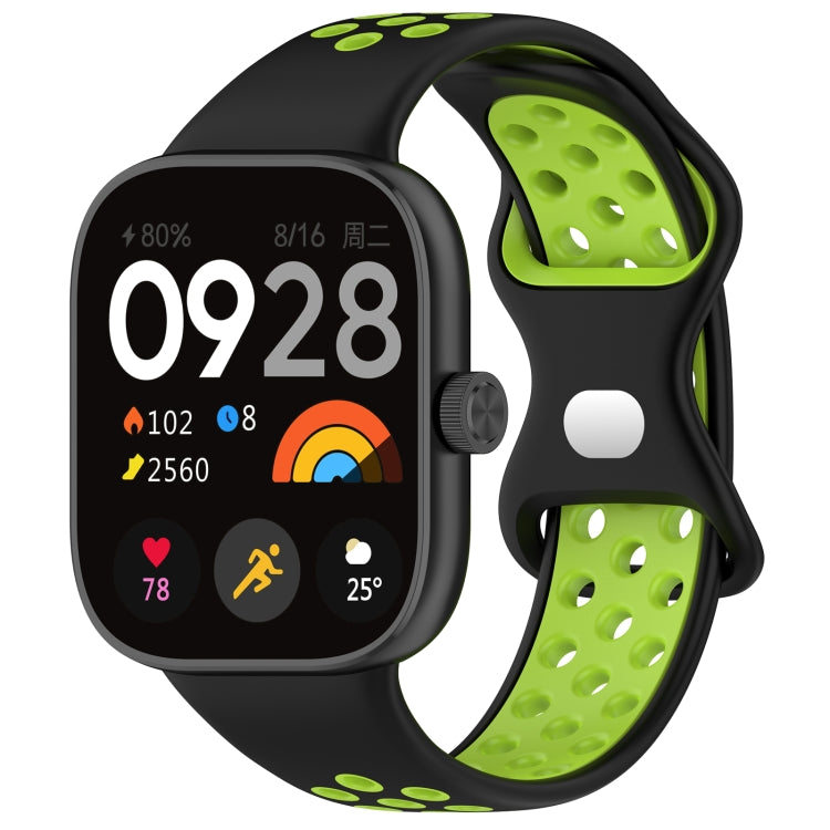 Dual-color perforated silicone watch band, black with neon green perforated sections.