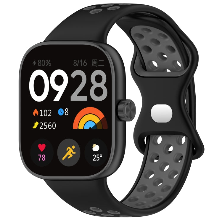 Dual color perforated silicone watch band, black outer strap with dark perforated band