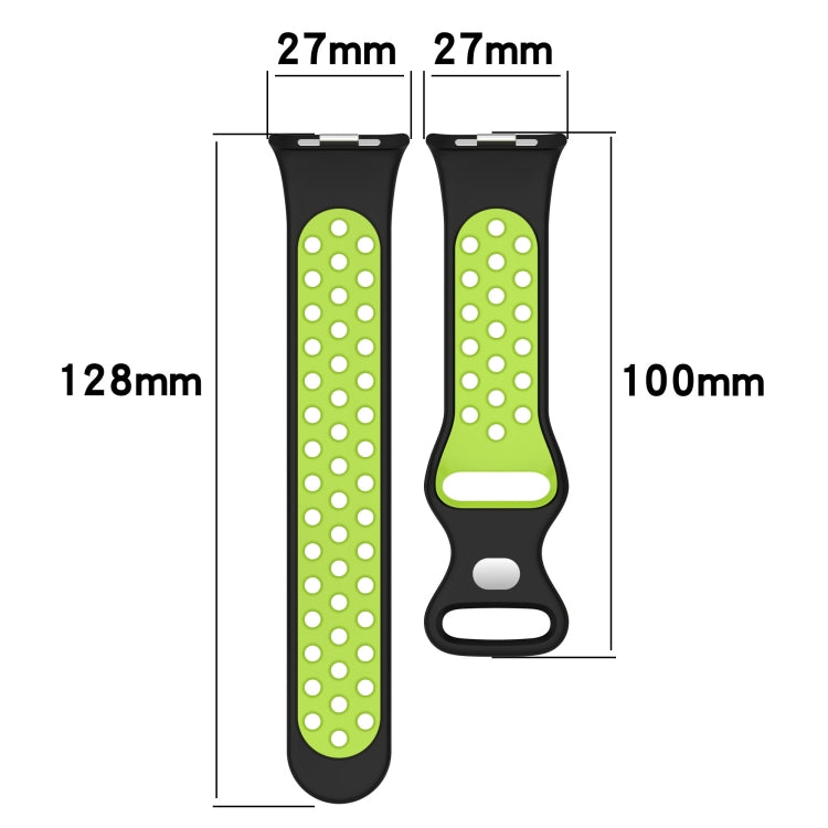 Perforated silicone watch band size diagram with 128mm length and 27mm width