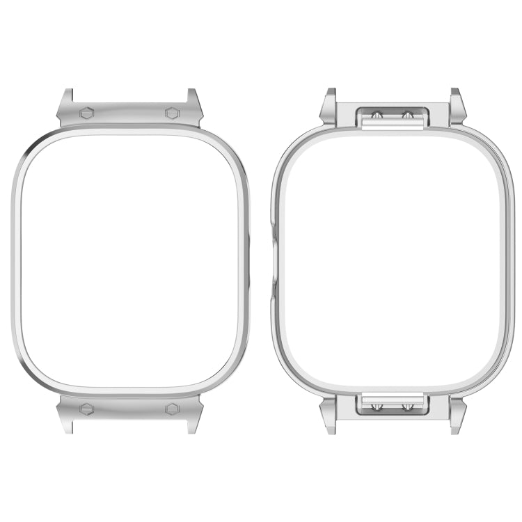 Silver metal watch case frame protector, front and back view