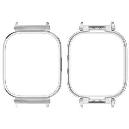 Silver metal watch case frame protector, front and back view