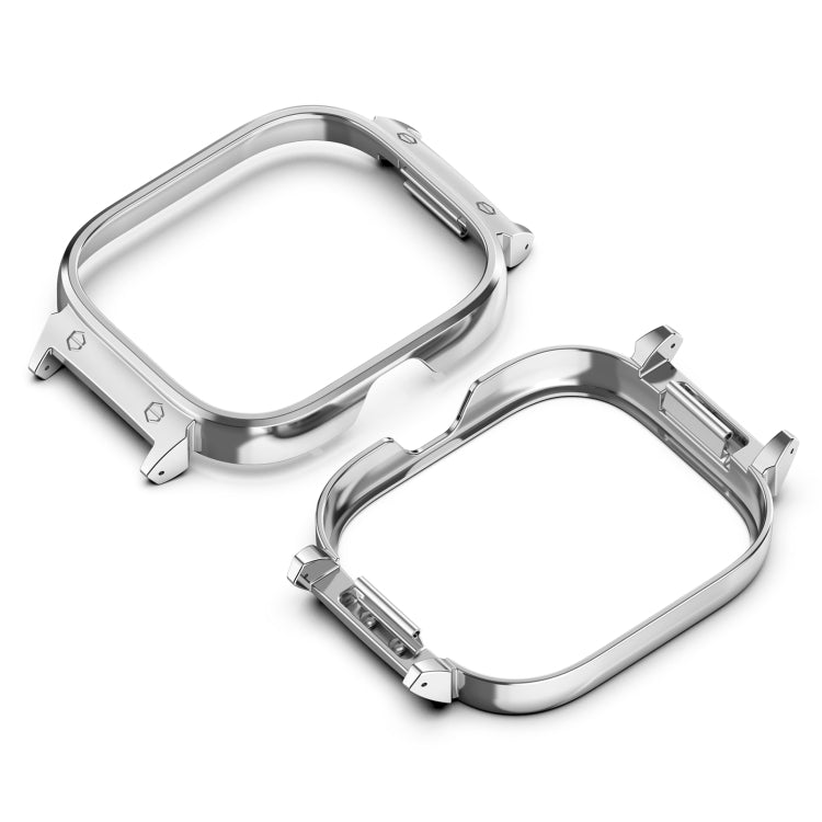 Silver metal watch case frame protector, open design with mounting cutouts