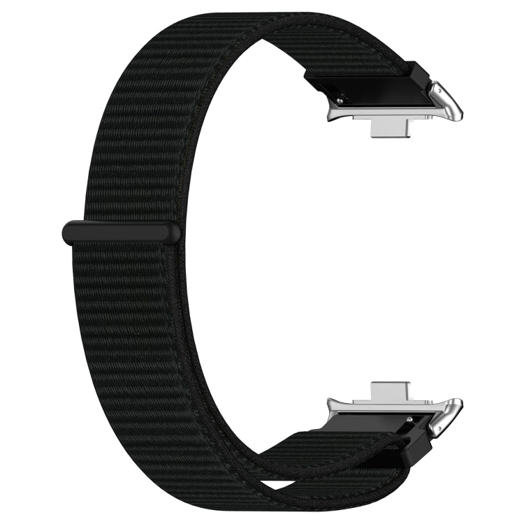 Nylon loop watch band with metal connector, black, connectors shown