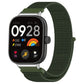 Nylon loop watch band with metal connector, army green woven fabric, on smartwatch
