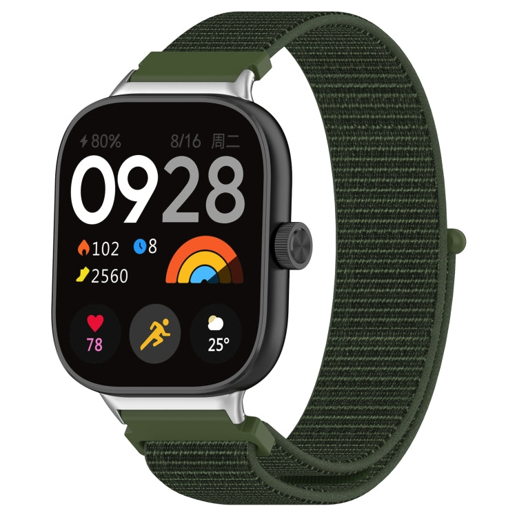 Nylon loop metal connector watch band, army green woven strap with metal connectors