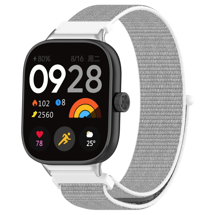 Nylon loop metal connector watch band, light gray woven strap with metal connectors
