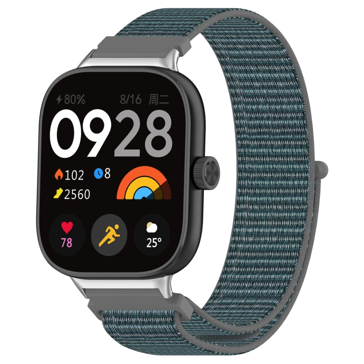 Nylon loop metal connector watch band, dark teal woven strap with metal connectors