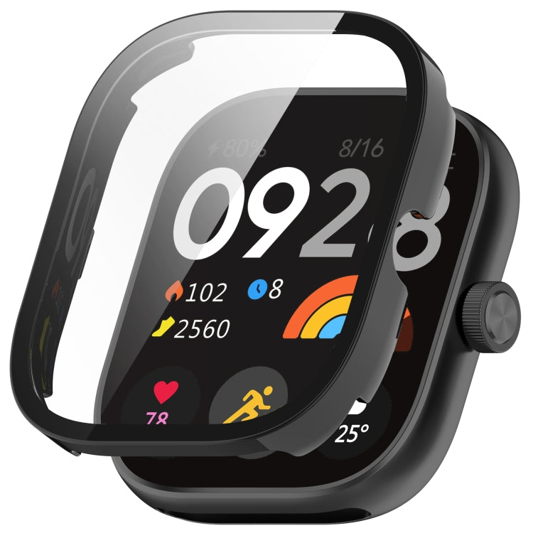 Black tempered film integrated watch protective case with transparent screen cover