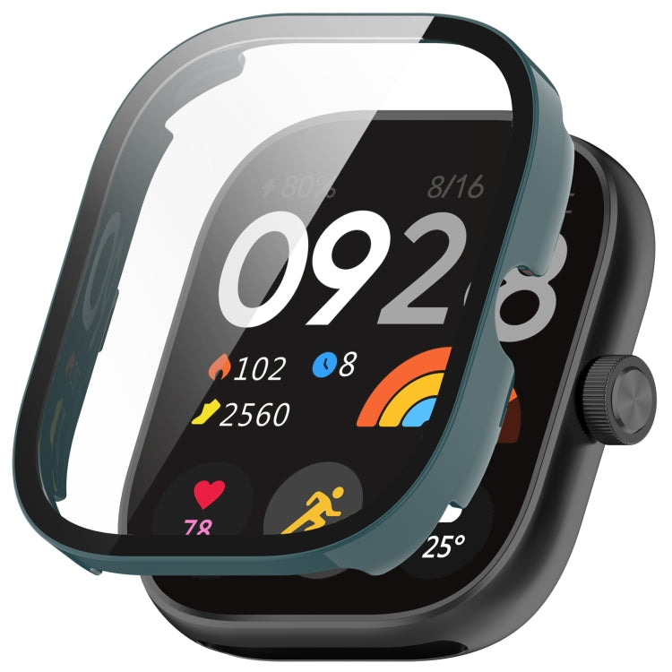 Smartwatch protective case with integrated tempered film, teal frame and clear screen cover