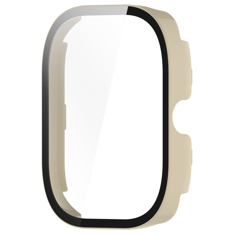 Light beige smartwatch protective case cover with integrated tempered film and black edge
