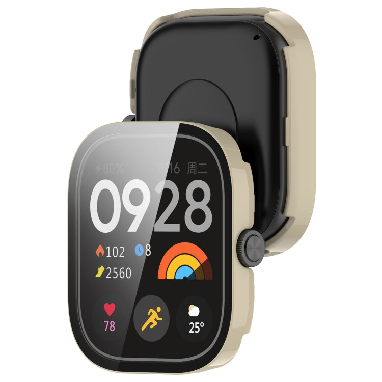 Smartwatch with integrated tempered film screen protector in clear cover and beige frame