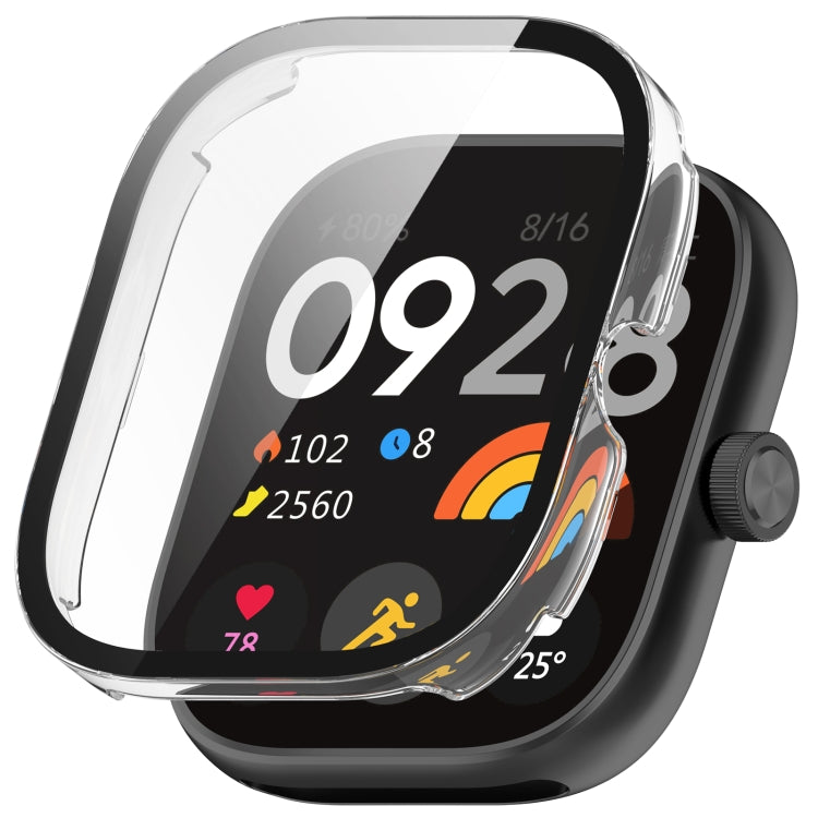 Smartwatch protective case with integrated tempered film, clear cover and black edge frame