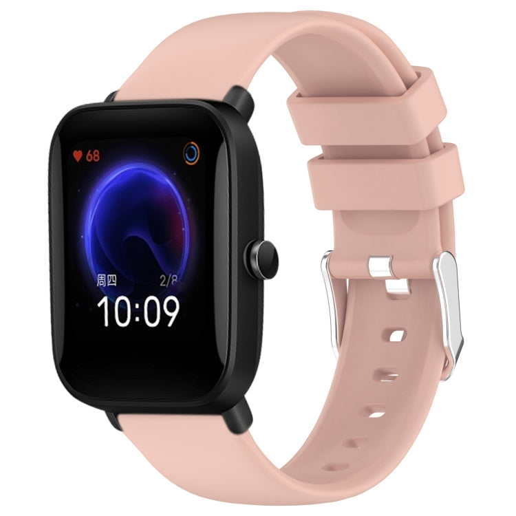 Light pink silicone watch band with three-hole strap and metal buckle adapter