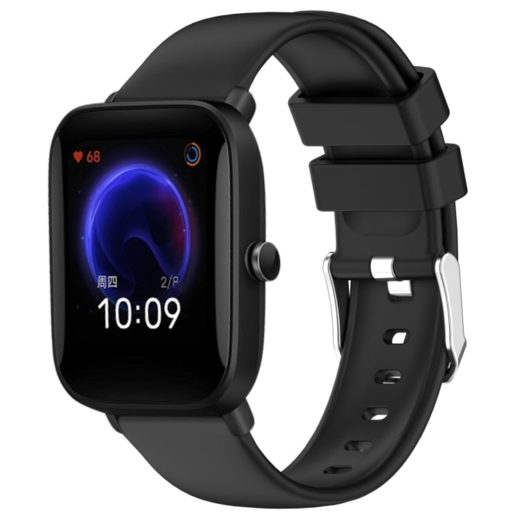 Black silicone watch band with three-hole strap and metal buckle adapter