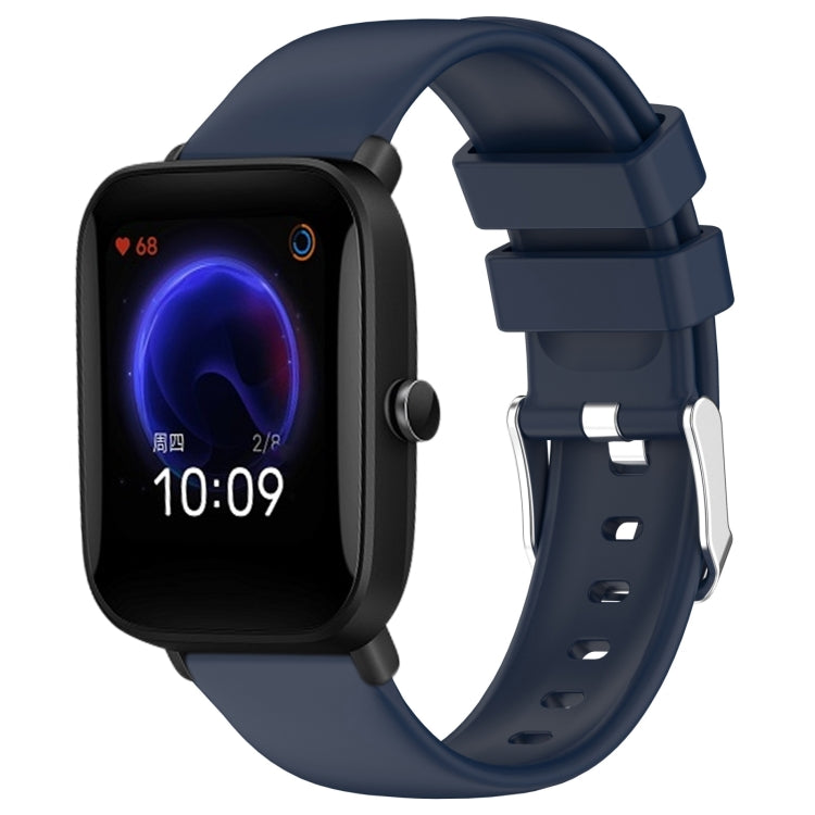 Dark blue silicone watch band with three-hole strap and metal buckle adapter