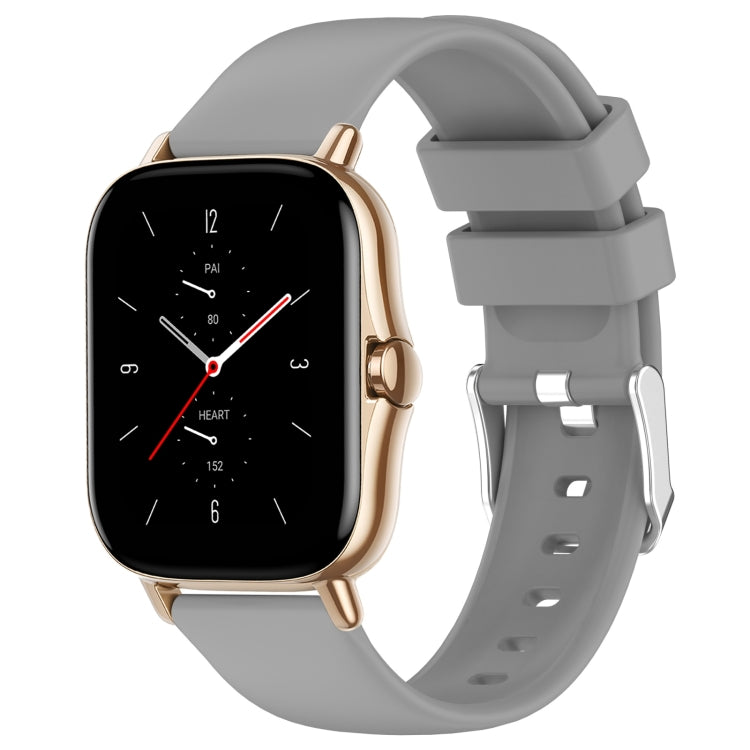 Gray silicone watch band with three-hole strap and metal buckle adapter
