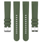 Olive green 20mm silicone watch band with three buckle notches and adjustment holes