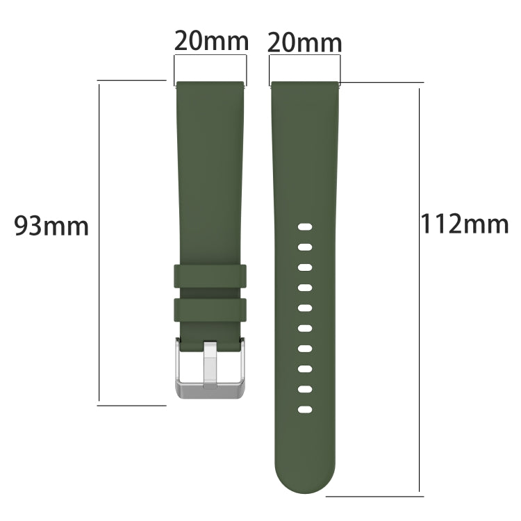20mm silicone watch band size diagram with length 93mm to 112mm and width 20mm