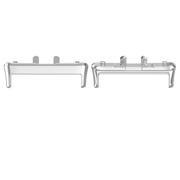 Metal watch band connector pair in silver with spring pins, for smart watch bands