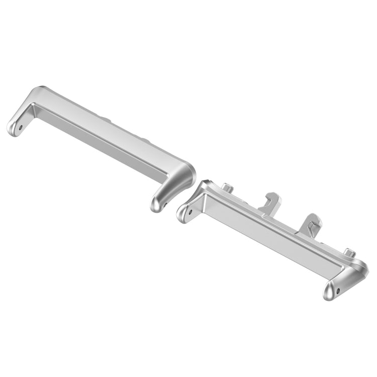 Metal watch band connector pair in silver with spring pins, for smart watch bands