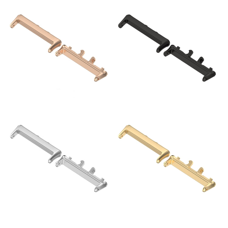 Metal watch band connector pairs in silver, black, gold, and rose gold