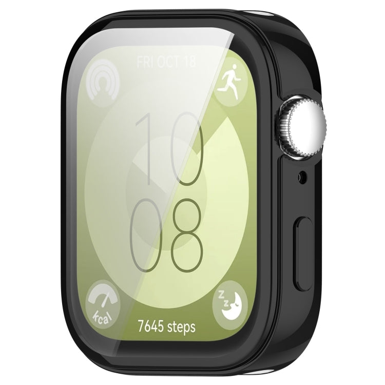 Black full-coverage protective watch case with clear screen cover and side button openings