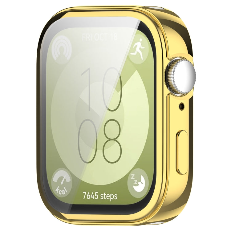 Gold full-coverage protective watch case with clear screen cover and side button openings