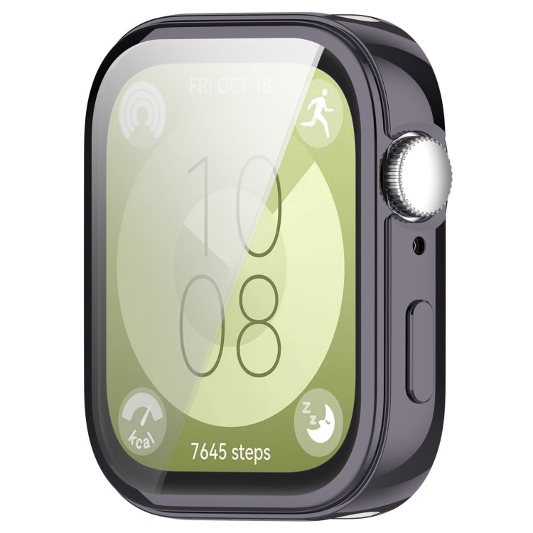 Dark gray full-coverage protective watch case with clear screen cover and side button openings