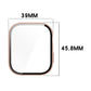 Matte pink watch protective case with built-in screen protector, measuring 39 by 45.8 mm