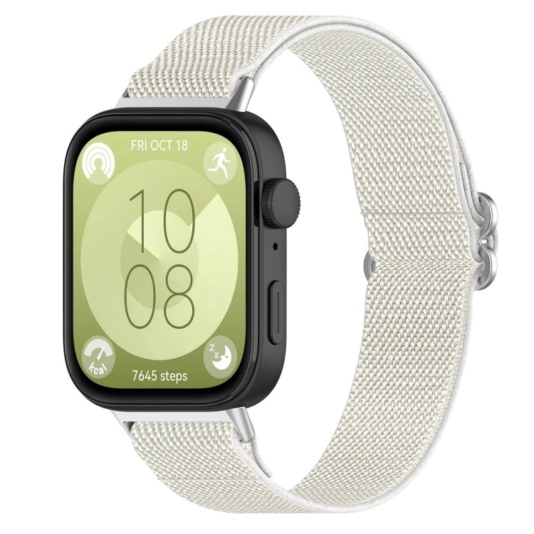 Huawei Watch Fit 3 elastic nylon band in off-white with adjustable loop closure
