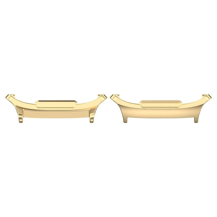 Pair of gold stainless steel watch band connectors, shown from the front