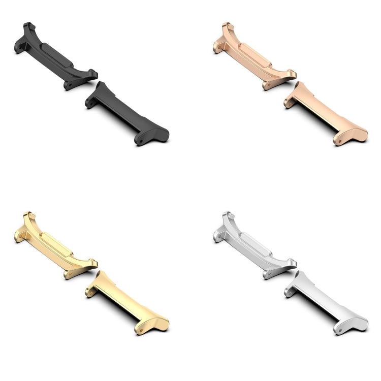 Four pairs of metal watch band connectors in black, rose gold, gold, and silver