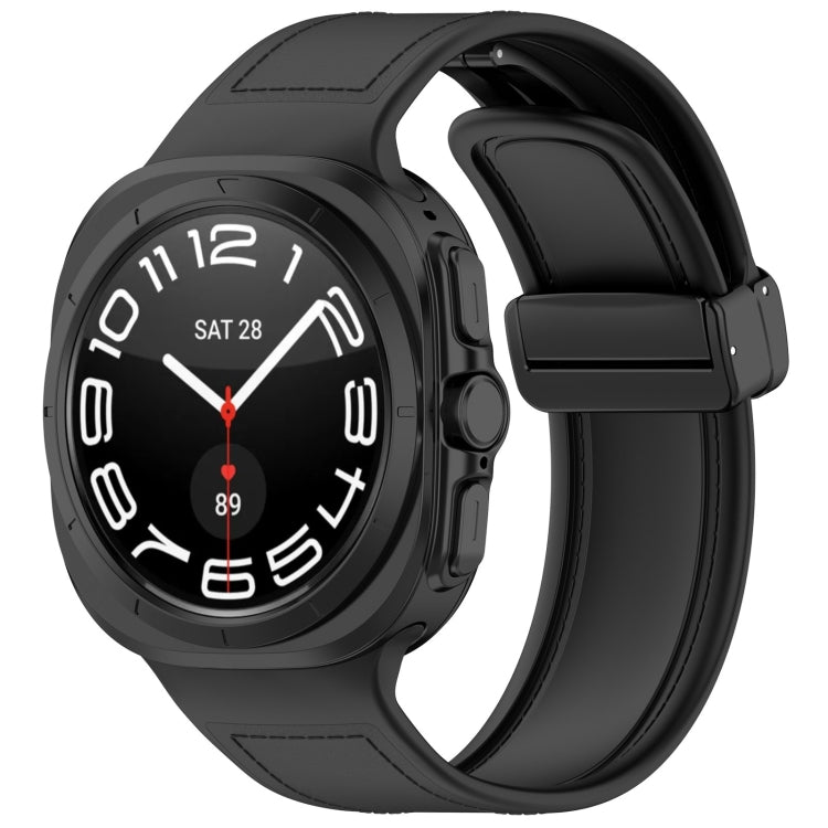 Black magnetic folding-buckle watch band shown attached to a smartwatch
