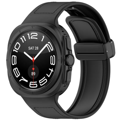 Black magnetic folding-buckle watch band shown attached to a smartwatch