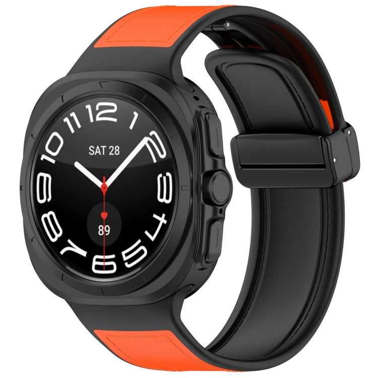Orange magnetic folding-buckle watch band shown attached to a smartwatch