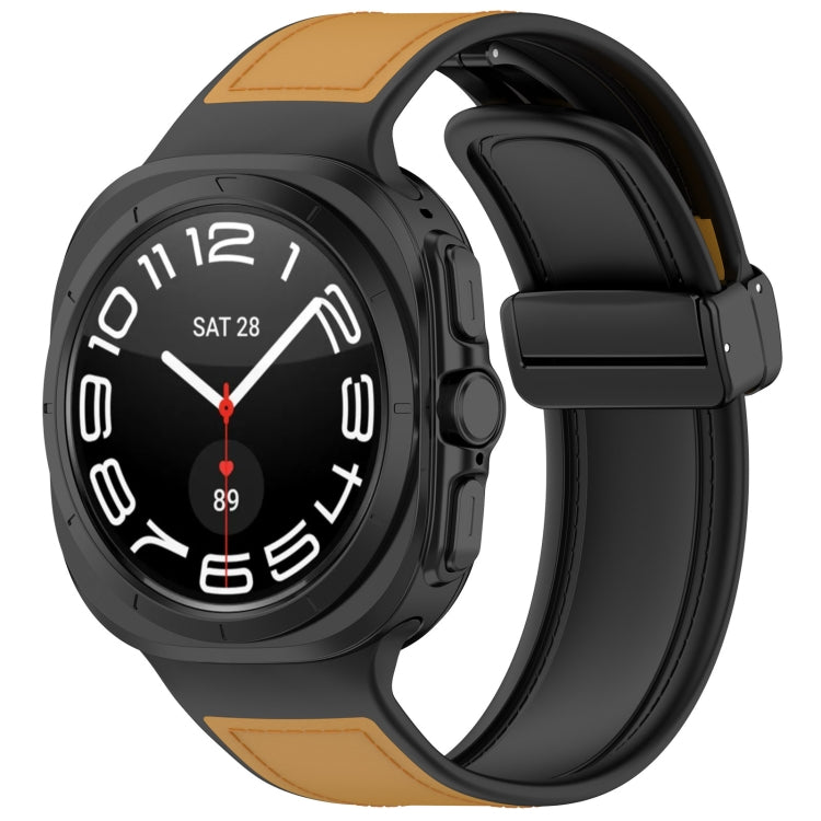 Light brown magnetic folding-buckle watch band shown attached to a smartwatch