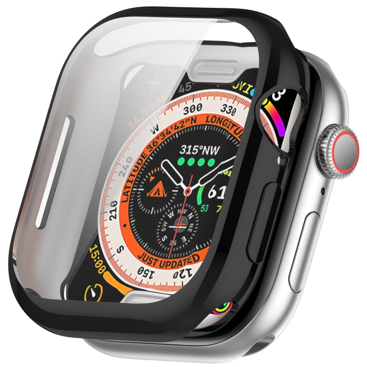 Black-plated TPU Apple Watch case with clear screen cover and button access