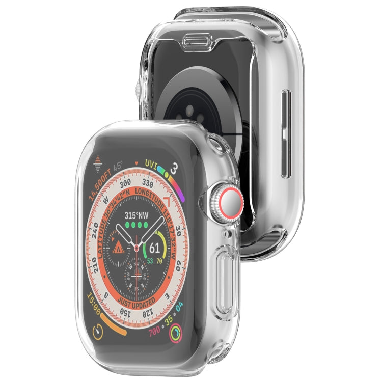 Clear TPU Apple Watch case shown fitted on the front and back
